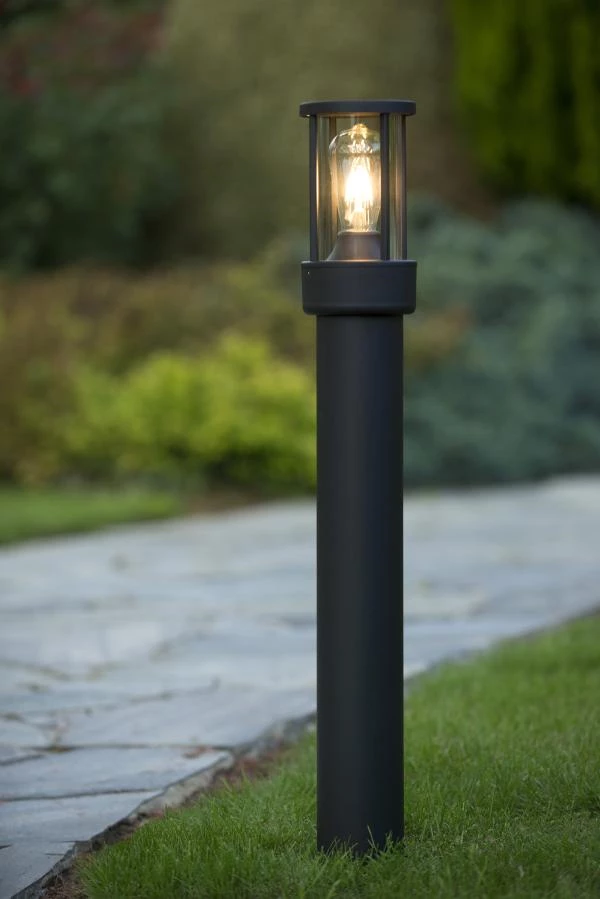 Lucide LORI - Bollard light - 1xE27 - IP44 - Day/Night Sensor - Anthracite - ambiance 1